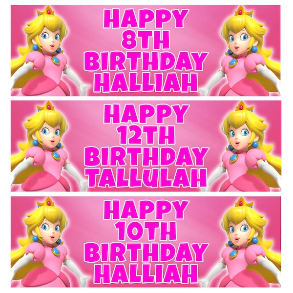 2 x PRINCESS PEACH Personalized Birthday Banners - Super Mario Personalized Birthday Wall Sign - Peach Personalized Birthday Party Banner