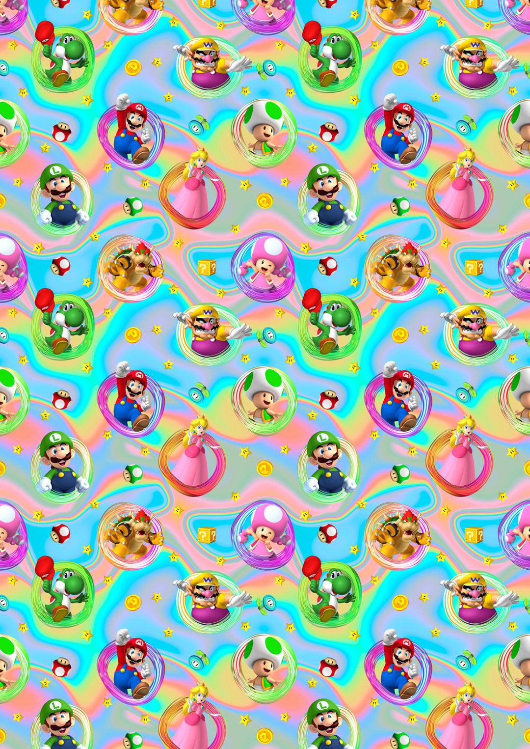 2 X SUPER MARIO Birthday Wrapping Paper Mario All Stars Gift Wrap Super