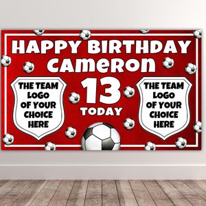 2 x OWN FOOTBALL LOGO Personalised Birthday Backdrop - Own Team Personalised Birthday Banner - Football Birthday Wall Banner - 40x24 Inches