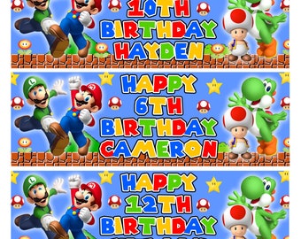 2 x SUPER MARIO Personalized Birthday Banners - Super Mario Personalized Birthday Wall Sign - Super Mario Personalized Birthday Banner - D2