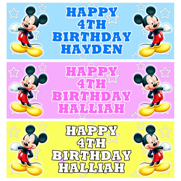 2 x MICKEY MOUSE Personalised Birthday Banners - Disney Mickey Mouse Personalised Banner - Disney Wrapping Paper - Mickey Mouse Banners