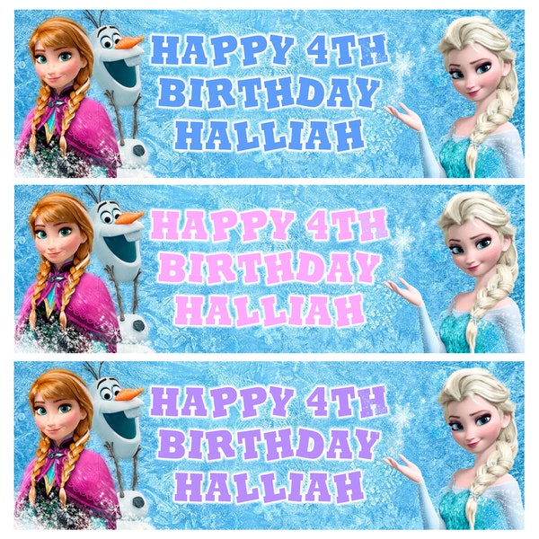 2 x DISNEY FROZEN Personalised Birthday Banners - Disney's Frozen Personalised Banner - Disney Wrapping Paper - Anna Elsa Princesses Banner