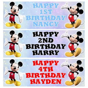 2 x MICKEY MOUSE Personalized Birthday Banners - Disney Mickey Mouse Personalized Banner - Disney Wrapping Paper - Mickey Mouse Banners