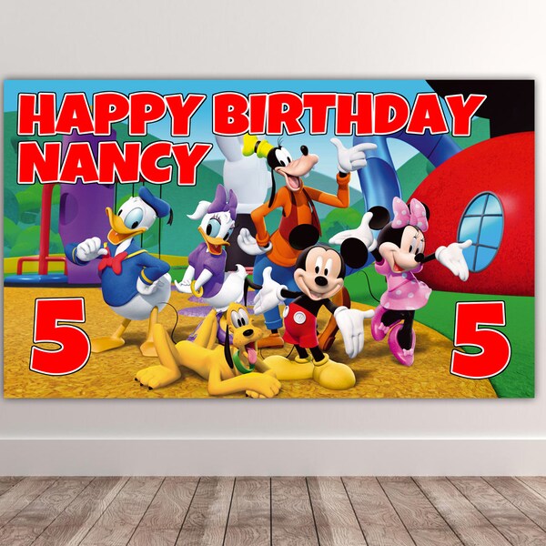 2 x MICKEY MOUSE Personalised Birthday Backdrop - Disney Mickey Mouse Personalised Birthday Banner - Birthday Wall Banner - 40x24 Inches D2