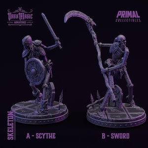 Skeleton Warrior | 3D Printed Resin Miniature | Undead, Fighter, Army, Sword, Scythe | Primal Collectables | D&D, Pathfinder, TTRPG