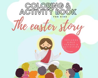 Libro cristiano de actividades y colorear de Pascua para niños de todas las edades. Descarga instantánea de PDF. Hermosas páginas para colorear, actividades basadas en la fe.