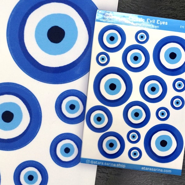 Classic Evil Eye - Symbole de protection - Feuille d'autocollants en vinyle brillant et journal mat