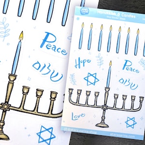 Hanukkiah and Candles - Hanukkah Chanukah - Glossy Vinyl & Journal Matte Sticker Sheet