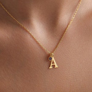 Collier initiale avec pierre de naissance, collier lettre en or personnalisé, collier avec pierre de naissance, collier pour maman pour la première fois, cadeau de Noël pour elle