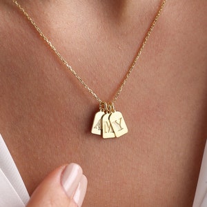 Gold Initial Tag Necklace, Family Gift for Mother, Unique Christmas Gift, Custom Engrave Letter Pendant Dainty Necklace, Multi Tags Name