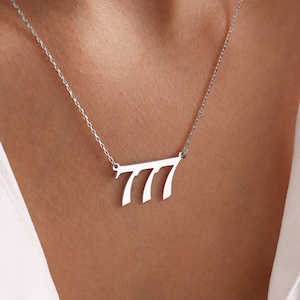 Gold Angel Number Necklace for Women, Custom Dainty Silver Lucky Men Jewelry, 111, 222, 333, 444, 555, 666, 777, 888, 999, Christmas Gift