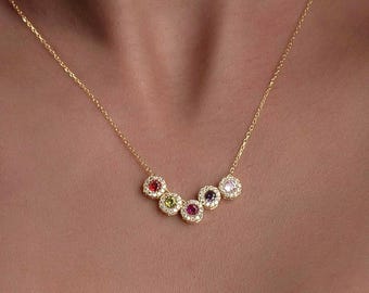 Personalized Family Birthstone Necklace • Sterling Silver, Mom Jewelry