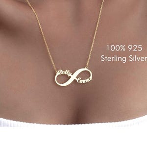Collana personalizzata con nome e simbolo dell'infinito, in argento sterling 925, regalo inciso.