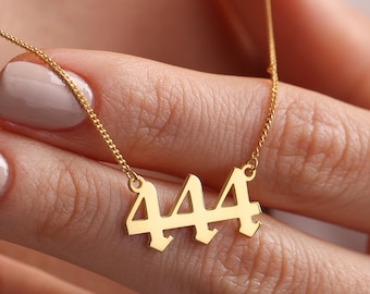 Dainty Angel Number Necklace, 14K Gold Plated Sterling Silver Jewelry