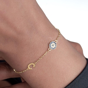 Personalized Initial Bracelet with Birthstone, 925 Sterling Silver or Gold Dainty Letter Jewelry, Custom Gift for Mom, Women, Christmas Gift