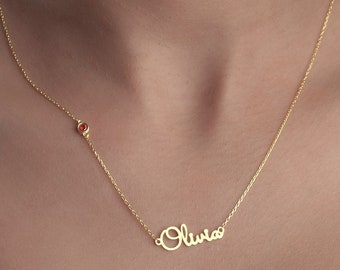 Sterling Silver Name Necklace with Birthstone, Personalized Jewelry