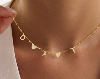 Initial Heart Necklace, Personalized Letter Necklace, 925 Sterling Silver Initial Necklace, Gold Heart Necklace, Custom Gift for Her