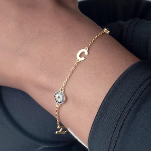 Birthstone Initial Bracelet, Custom Gold Letter Bracelet, Personalised Birthstone Jewelry for Women, Birthday Gift for Mum, Christmas Gift