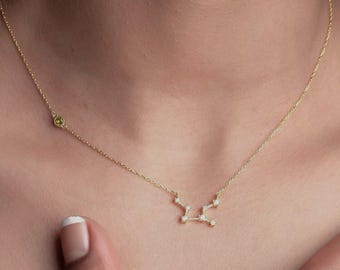 Personalized Birthstone Zodiac Necklace, 925 Sterling Silver, Astrology Jewelry