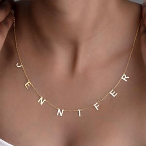 925 Sterling Silver Sideways Initial Necklace, Personalised Gold Middle Letter Necklace, Birthday Gift, Valentines Gift for Her, Women, Kids