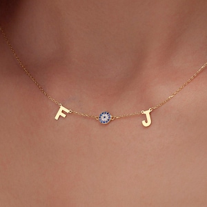Sterling Silber Anfang Halskette, personalisierte Goldbuchstabe, Evil Eye Charm