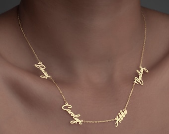 Collier noms de famille multiples, collier personnalisé 3 prénoms en or pour enfants, cadeau d'anniversaire pour elle, cadeau de famille délicat pour la fête des mères