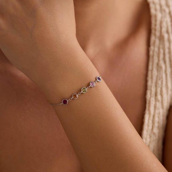 Custom Family Birthstone Bracelet: Sterling Silver Personalized Jewelry