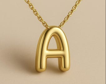Personalized 3D Bubble Initial Necklace, 925 Sterling Silver, Gold Plated