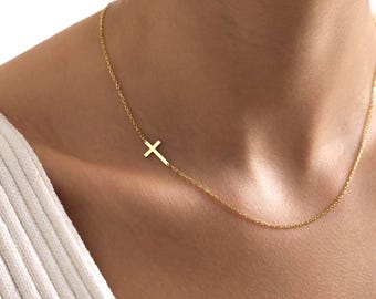 Dainty Sideways Cross Necklace – Sterling Silver Faith Jewelry