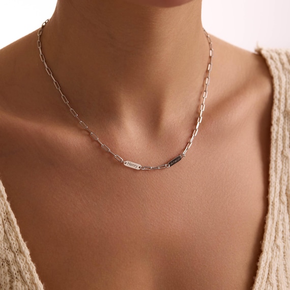 Personalized Family Name Bar Necklace: Sterling Silver, Gold