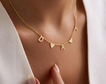 Initial Heart Necklace, Personalized 925 Sterling Silver Jewelry, Custom Gold Letter Necklace, Gift for Her, Birthday & Christmas Gift