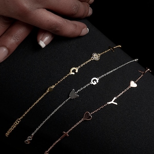 Bracelet initiale, bracelet lettre personnalisé avec mauvais œil, bijoux avec pierre de naissance personnalisés pour elle, cadeau d'anniversaire pour maman, cadeau de Noël