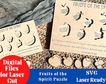 2 Versions Fruits of the Spirit Puzzle | Laser Cut File | Ready SVG Download | Christian Biblical Bible Laser Engraving | Scrap Buster
