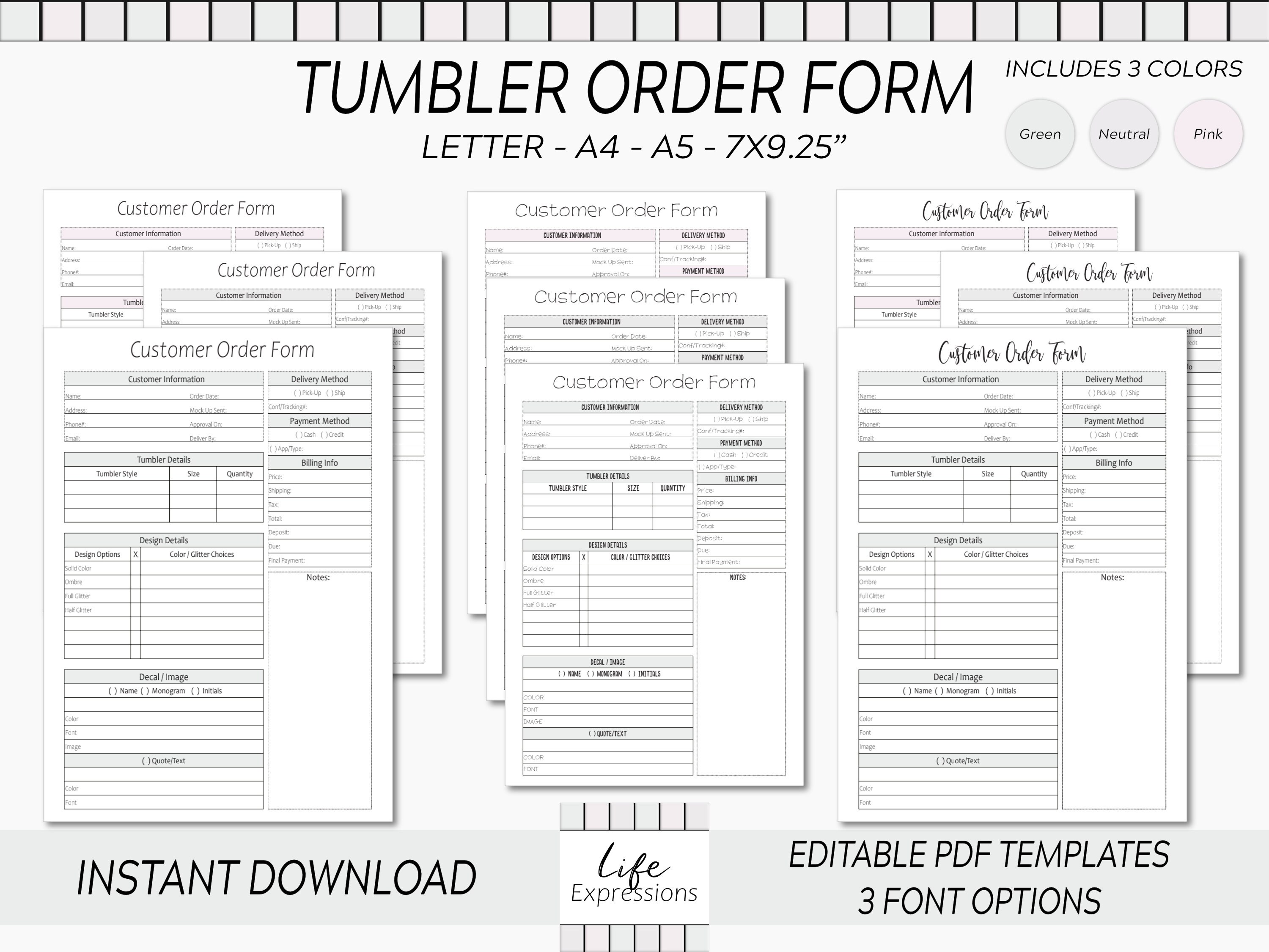 Tumbler Order Form Template - Etsy