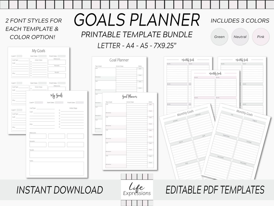 Printable Goal Planner Templates / Personal & Professional - Etsy