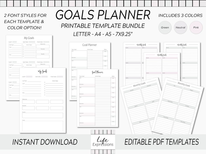 Printable Goal Planner Templates / Personal & Professional - Etsy