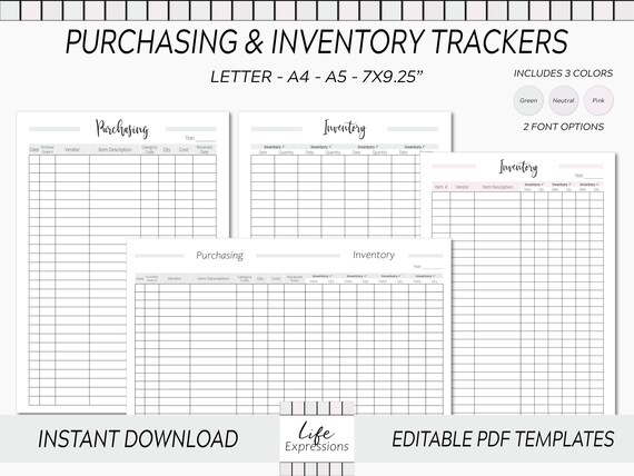 Templates Stationery Printable Inventory Template Inventory Management Trackers Includes 3 ...