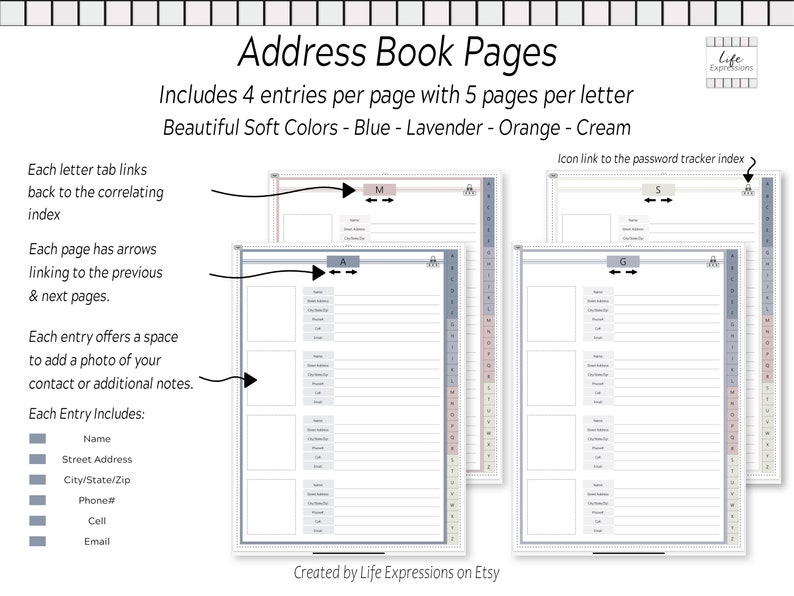 Digital Address Book With Password Tracker Birthday and Etsy