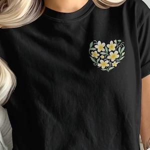 Yellow Plumeria Flower T Shirt Tropical Floral Tee, Heart Shaped Flower Shirt Exotic Flower Comfort Tshirt Botanical Summer Tee Gift for Her