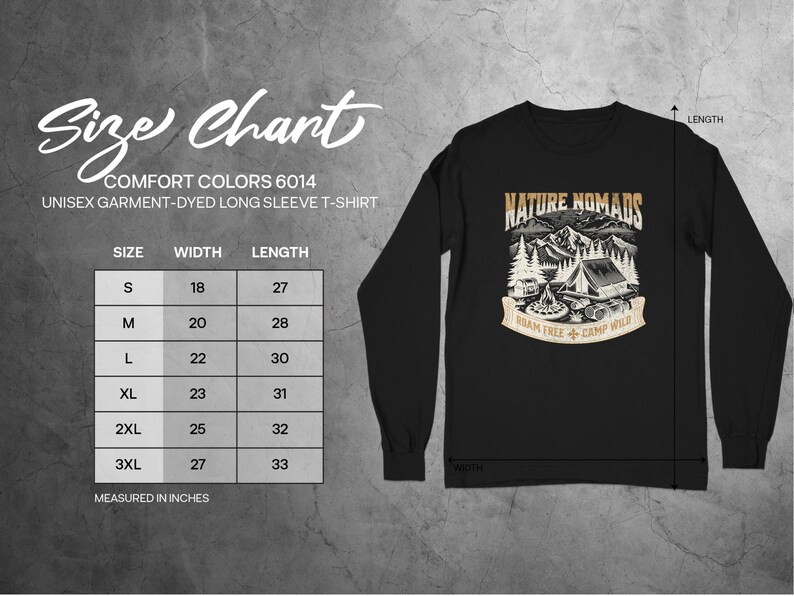 Nature Nomads long sleeve t-shirt, adventurous graphic tee, outdoor camping shirt, unisex garment-dyed shirt, comfy casual wear