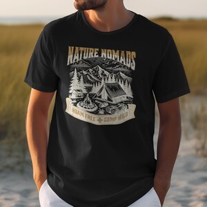 Camping Graphic Tee, Nature Nomads Roam Free Camp Wild, Outdoor Adventure Shirt, Hiking T-Shirt, Mountain Lover Gift, Men's Apparel