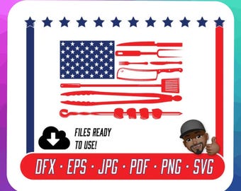 USA BBQ Flag SVG | Grill Tools, Patriotic Cut File (Digital Download)
