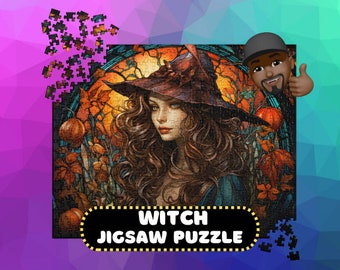 Vibrant Witch Jigsaw Puzzle For Kids And Adults 250 or 520  Pieces Puzzle Gift halloween Lovers Gift For Her & Him