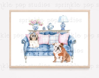 Watercolor Dog Portrait | Watercolor Design | Grandmillennial Print | Digital Download | Dog Print | Printable | Instant Download