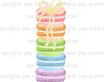 Watercolor Macaroons with  Yellow Bow | Watercolor Design | Preppy Design | Sublimation Design | Grandmillennial Clipart PNG