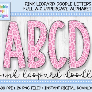 Doodle Alphabet | Pink Leopard Doodle Letters | Alphabet Clipart Png | Sublimation and Heat Press Designs