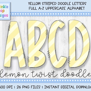 Doodle Alphabet | Lemon Twist Striped Doodle Letters | Alphabet Clipart Png | Sublimation and Heat Press Designs