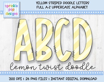 Doodle Alphabet | Lemon Twist Striped Doodle Letters | Alphabet Clipart Png | Sublimation and Heat Press Designs