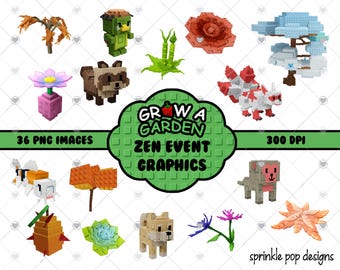 Grow a Garden Zen Event Graphics Bundle | 36 PNG Images | 300 DPI Instant Download | DIY party decor
