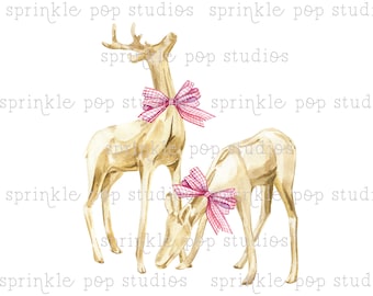 Reindeer with Plaid Bows | Christmas PNG | Chinoiserie Christmas | Preppy | Grandmillennial | Watercolor Design |